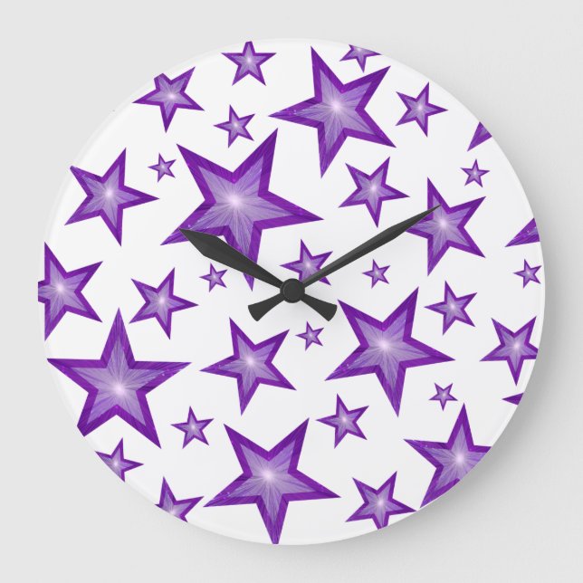 Relógio Grande Purple Stars clock round white (Frente)