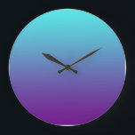 Relógio Grande Púrpura Azul, Turquesa, Gradiente Simples<br><div class="desc">Uma simples turquesa de gradiente de fundo e roxo profundo.</div>