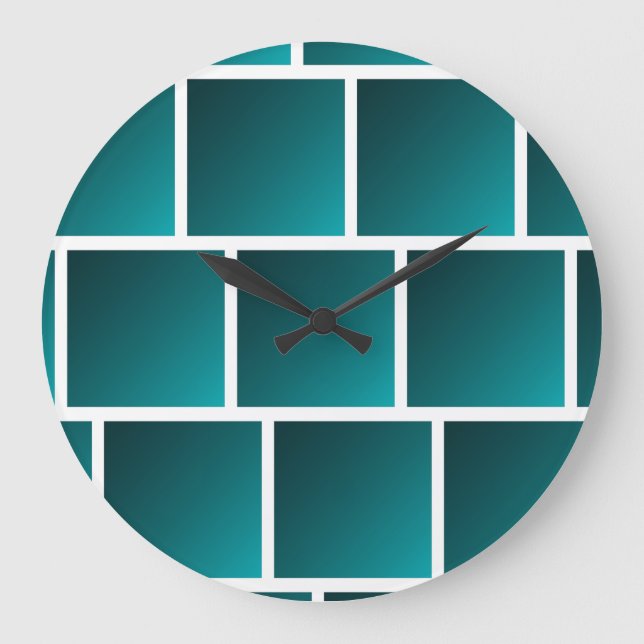 Relógio Grande Quadrados de Teal Gradiente (Frente)