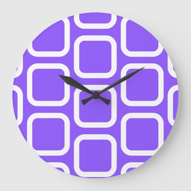 Relógio Grande Quadrados em Travesseiro decorativo Branco e Viole (Frente)