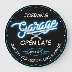 Relógio Grande Qualquer nome Garage Data Blue Red Retro Faux Neon