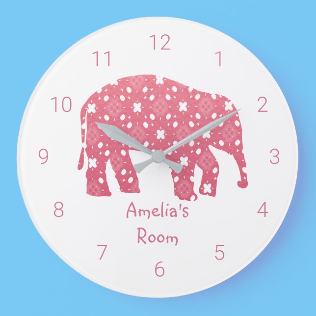 Relógio Grande Quarto do Elefante Rosa Personalizado (Criador carregado)
