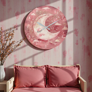 Relógio Grande Quarto Rústico Vermelho ao Luar para Bebês e Crian