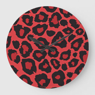 Relógio Grande RAB Rockabilly Estampa de Leopardo Vermelho Preto