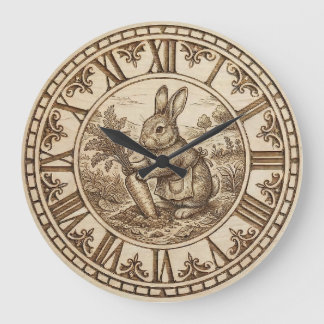 Relógio Grande Rabbit Wall Clock – Wood-Burned Style