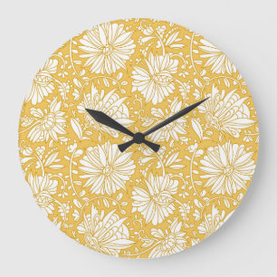 Relógio Grande rabisco floral do ouro, desenhado à mão