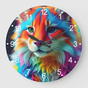 Relógio Grande Rainbow Colour Furry Cat-68587
