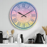 Relógio Grande Rainbow Glitter Roman Numeral Sparkle Girly<br><div class="desc">Rainbow Glitter Roman Numeral Sparkle Girly Large Clock</div>
