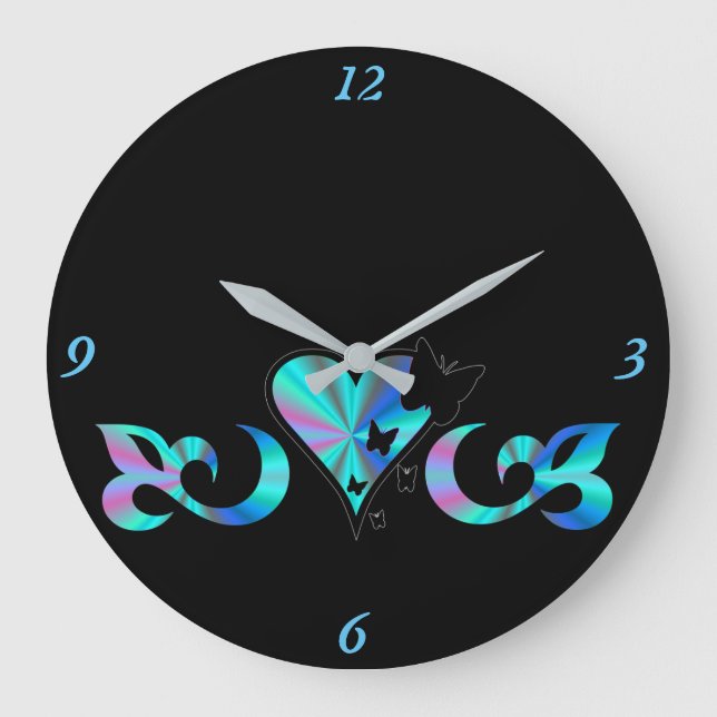 Relógio Grande Rainbow Heart Lily e Butterfly (Frente)