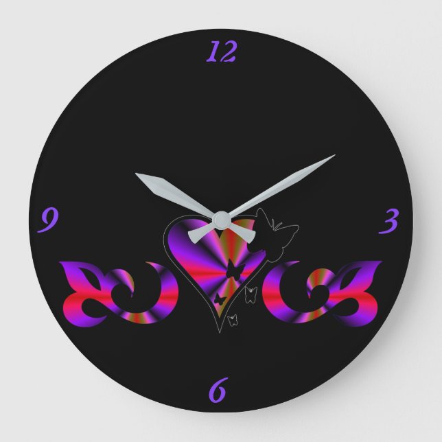 Relógio Grande Rainbow Heart Lily e Butterfly (Frente)