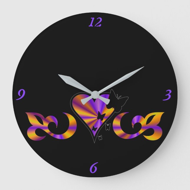 Relógio Grande Rainbow Heart Lily e Butterfly (Frente)