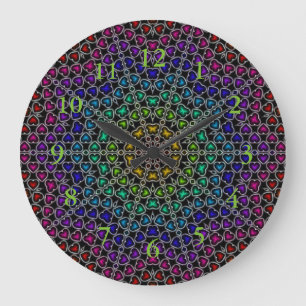 Relógio Grande Rainbow Kaleidoscope Hearts Pattern Wall Clock