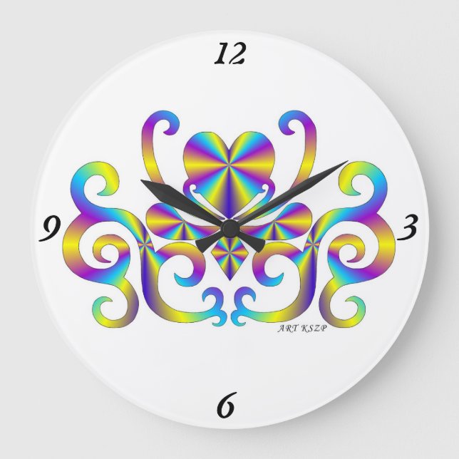 Relógio Grande Rainbow Lily e Heart (Frente)