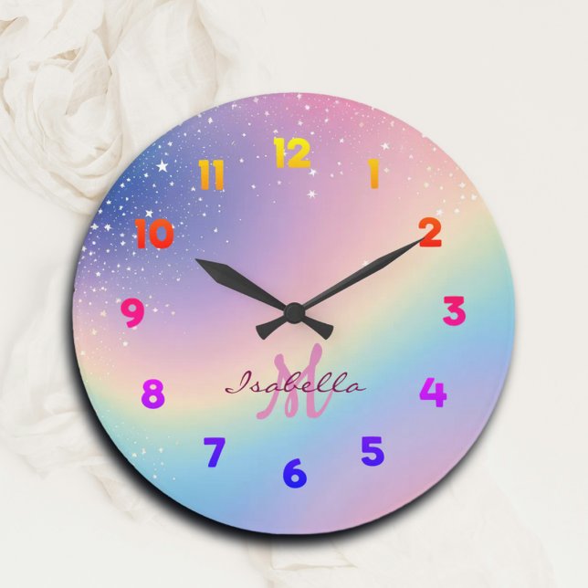 Relógio Grande Rainbow Unicorn Glitter (Criador carregado)