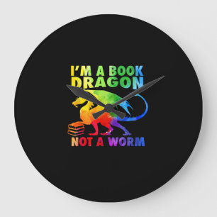 Relógio Grande Rainbows Eu sou um Dragão de Livro Não Um Verme LG