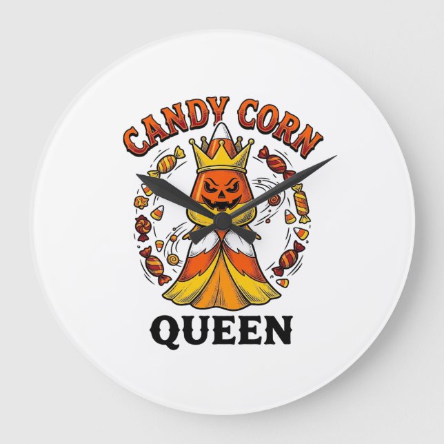 Relógio Grande Rainha do Candy Corn Camisa de Doces de Halloween  (Frente)
