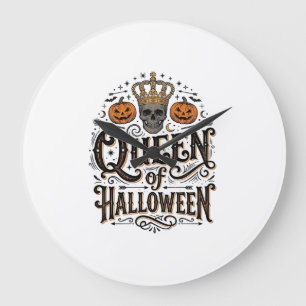 Relógio Grande Rainha do Halloween Camisa de Abóbora de Caveira V