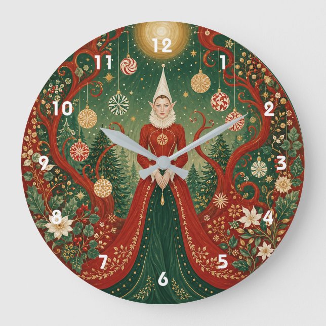 Relógio Grande Rainha Elfa da Floresta Enluarada de Natal (Frente)