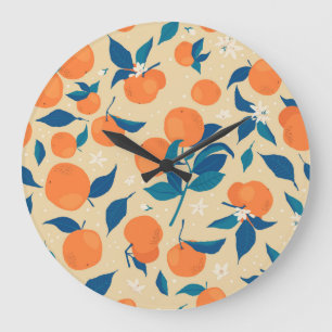 Relógio Grande Ramificações de Laranjas: Padrão de Fundo bege