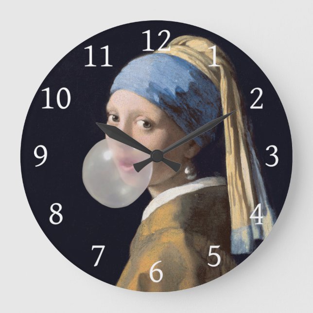 Relógio Grande Rapariga com pérola soprando uma pastilha elástica (Frente)