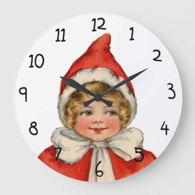 Relógio Grande Rapariga de Elfo da Pintura de Natal (Frente)