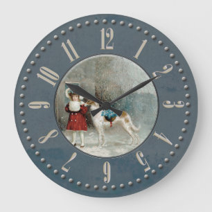 Relógio Grande Rapariga e barzoi sob a neve