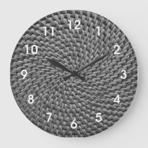 Relógio Grande Rattan Wicker Boho Monograma    BasketweaveLarge C