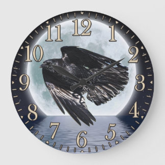 Relógio Grande Raven Preto Voador e Lua Completa