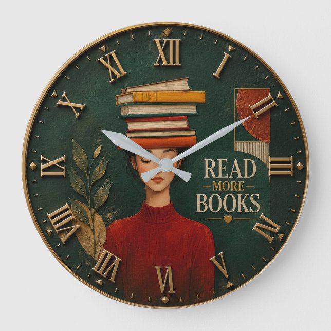 Relógio Grande Read More Books Library Readers Teachers Gift (Frente)