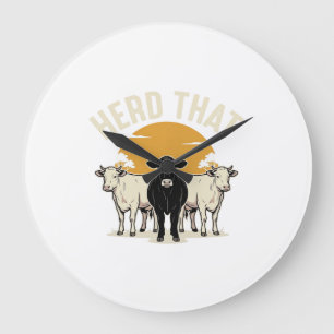 Relógio Grande Rebanho da Vaca Engraçada Desenho de Gravura Vinta