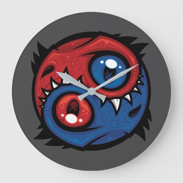 Relógio Grande Red and Blue Yin Yang Dragons (Frente)