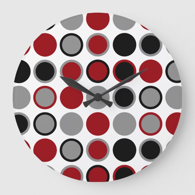 Relógio Grande Red, Black and Gray Circles   (Frente)