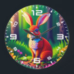 Relógio Grande Red Bunny Sentado na Grass<br><div class="desc">Red Bunny Sentado na Grass</div>