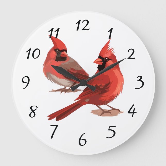 Relógio Grande red cardinals Wall Clock (Frente)
