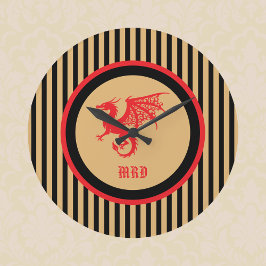 Relógio Grande Red Dragon with Regal Gold Black Stripes Monogram