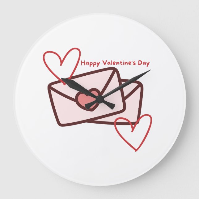 Relógio Grande Red Hearth Happy Valentine's Day (Frente)