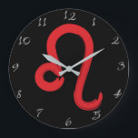 Relógio Grande Red LEO Zodiac Sinal Julho Astrologia de Aniversár<br><div class="desc">Personalizar com qualquer texto.</div>