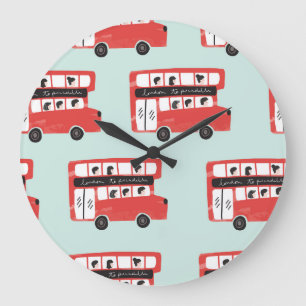 Relógio Grande Red London Bus Vintage Pattern