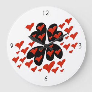Relógio Grande Red on Black Hearts Large Clock