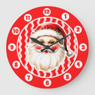 Relógio Grande Red Retro Santa Claus Ric Natal
