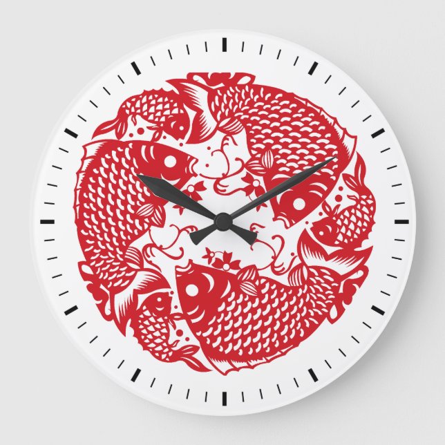 Relógio Grande Red Whirling Koi Carp Fish Group Classic WC (Frente)