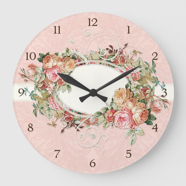 Relógio Grande Redemoinhos modernos antigos do buquê floral dos (Frente)