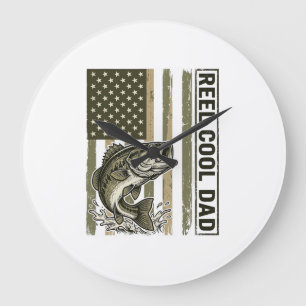 Relógio Grande Reel Cool Dad Bass Fishing Flag Vector Design_1