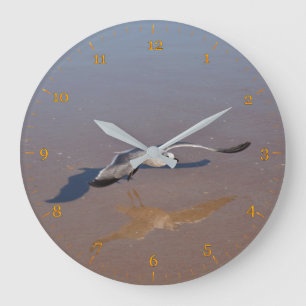 Relógio Grande Reflexão e sombra de gaivotas na areia da praia