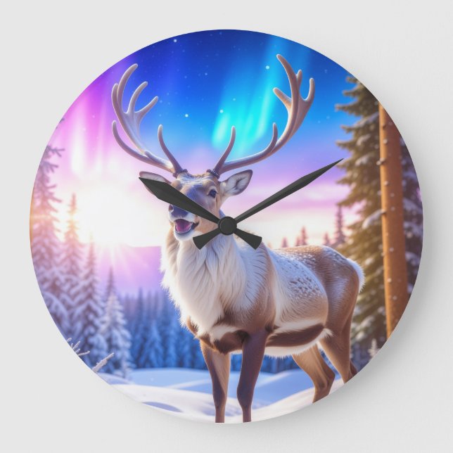 Relógio Grande Reindeer de Natal (Frente)
