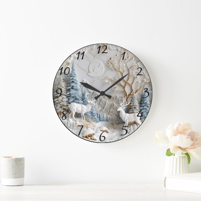 Relógio Grande Reindeer de Natal com Flocos de Neve (Lar)