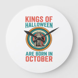 Relógio Grande Reis Do Halloween Outubro Aniversário Camisa Vinta
