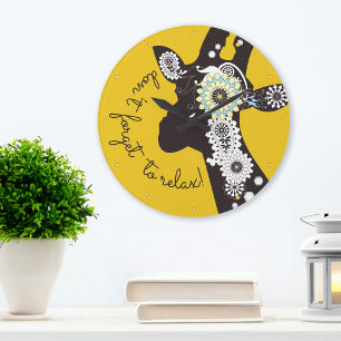 Relógio Grande Relaxe - Girafa Amarela Divertida e Funky