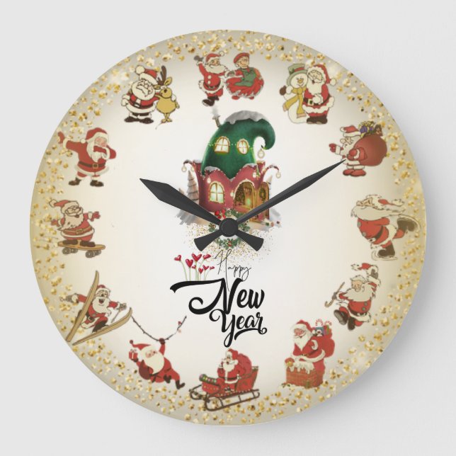 Relógio Grande Reloj de Comparado com o Papá Noel y Felaño nuevo (Frente)