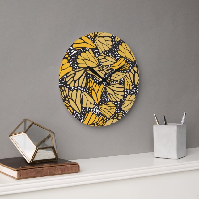 Relógio Grande Reloj de pared circular estampado mariposa monarca (Escritório)